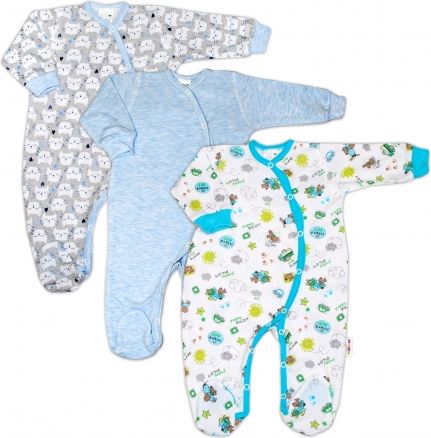 Kojenecká chlapecká sada overálků zapínání bokem Baby Nellys ® - 3 ks
