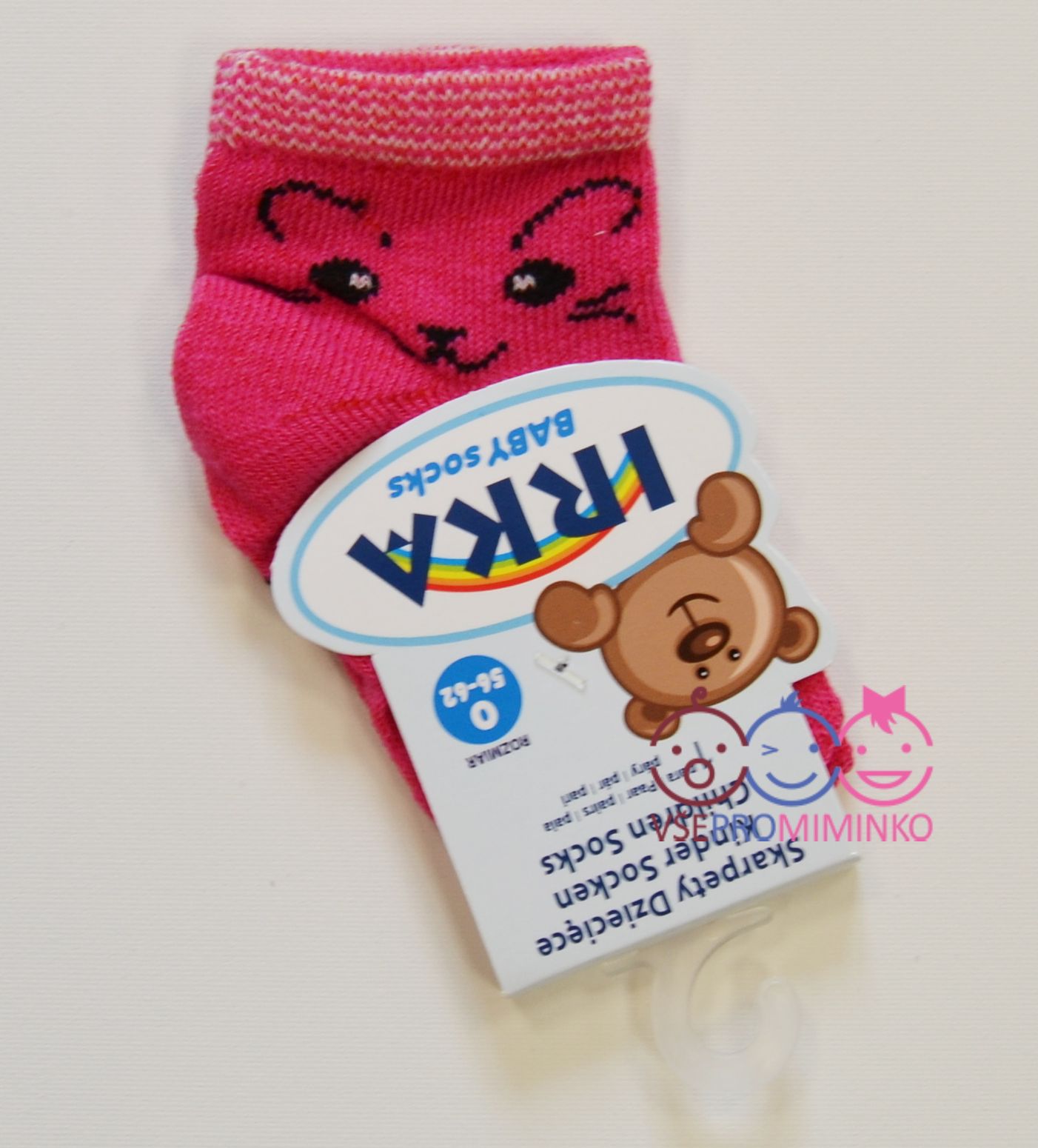 Kojenecké bavlněné ponožky, IRKA, tmavě růžové s kočičkou vel.56-62 - obrázek 1