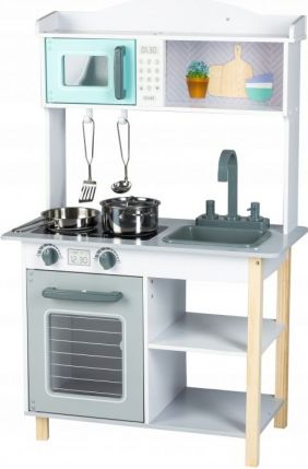 Eco Toys Dřevěná kuchyňka s příslušenstvím, 85 x 60 x 30 cm - šedá - obrázek 1