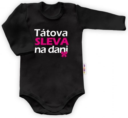 Body dlouhý rukáv Dejna Tátova sleva na dani, černé - růžovo/bílý potisk, vel. 86 - obrázek 1