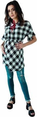 Košilová těhotenská tunika kr. rukáv - černá, Velikosti těh. moda M (38) - obrázek 1