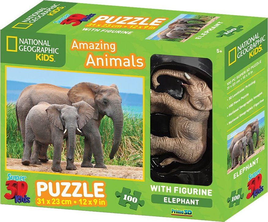 PRIME 3D Puzzle Slon s mládětem 3D 100 dílků + figurka - obrázek 1