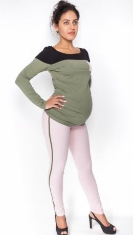 Těhotenské kalhoty s lampasem - sv. růžové, Velikosti těh. moda L (40) - obrázek 1
