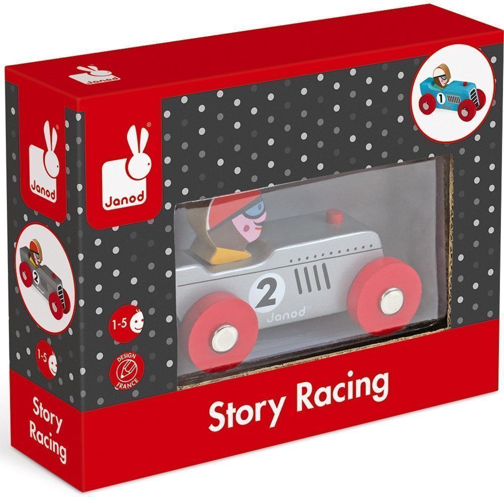 Janod dřevené auto Story Racing Retromotor – stříbrné uni - obrázek 2