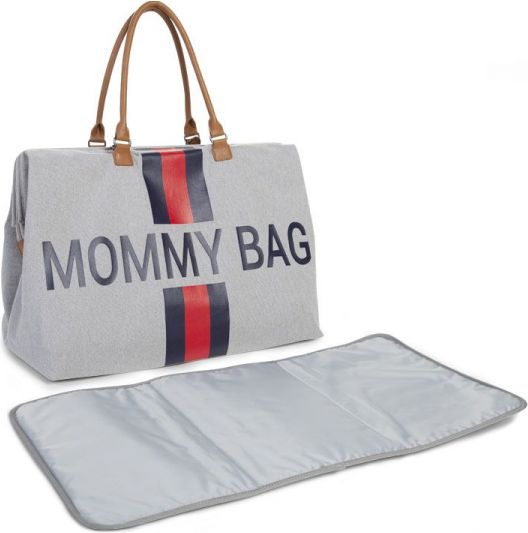 Childhome Přebalovací taška Mommy Bag Grey Stripes Red/Blue - obrázek 3