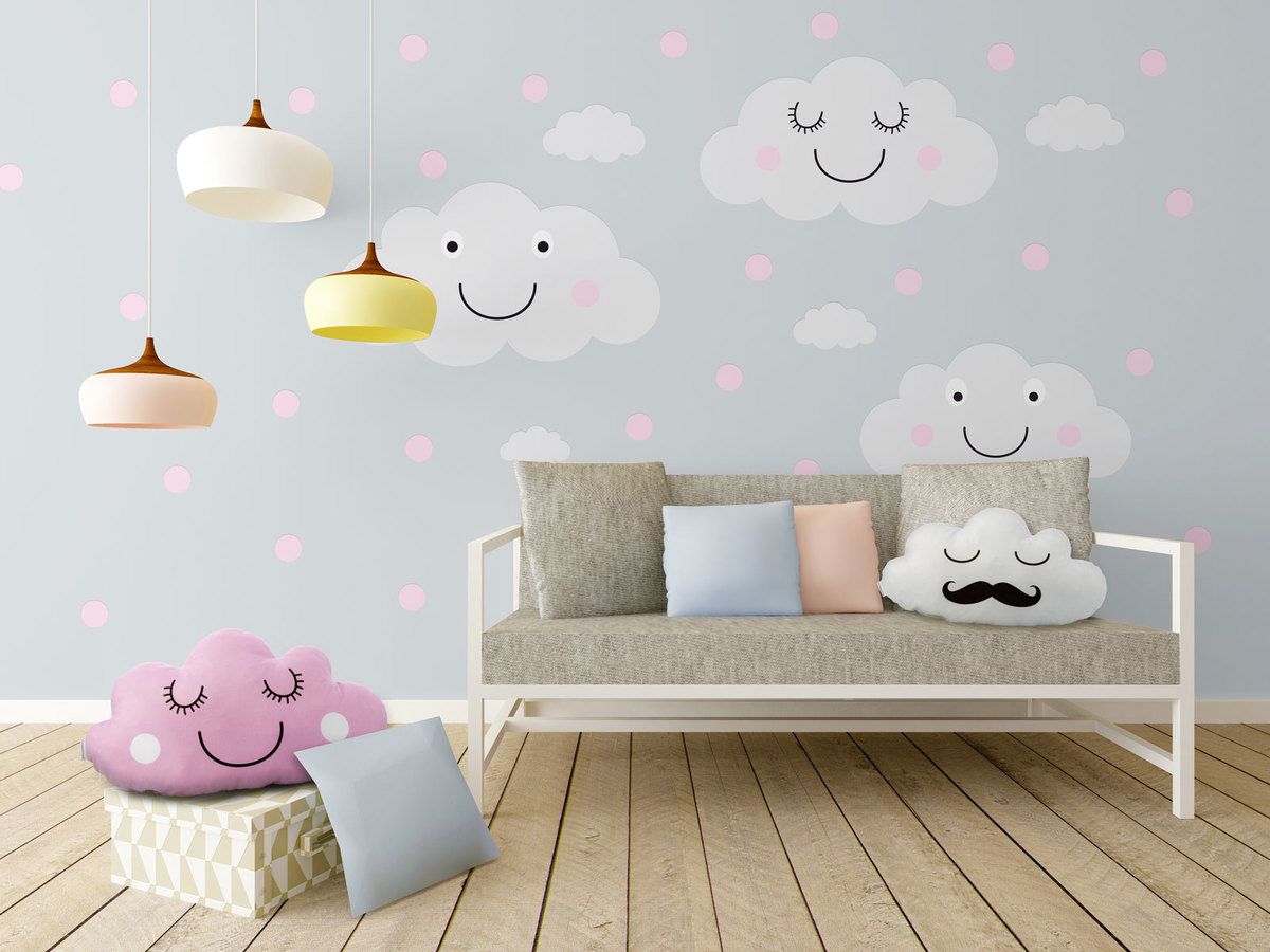 Samolepka na zeď Mint Kitten Clouds Dots 6071-0, 47 ks - obrázek 1