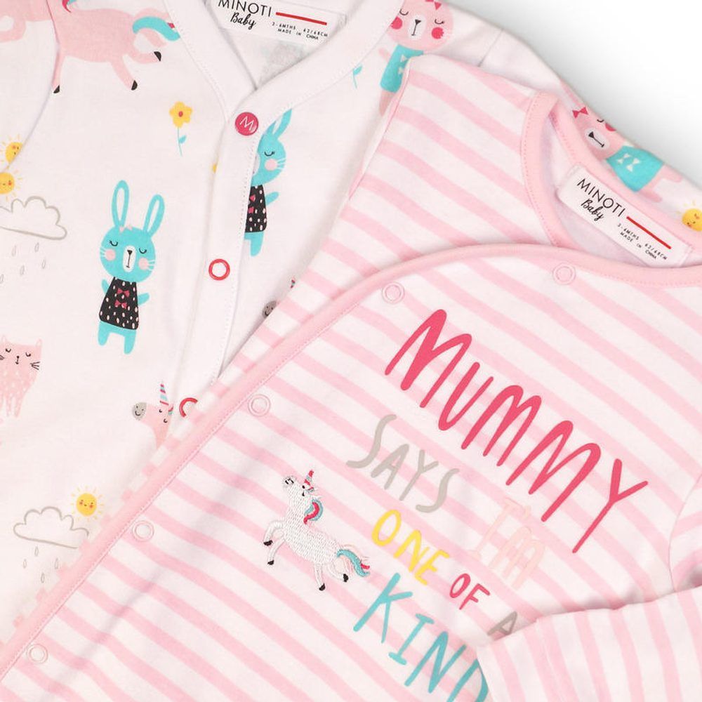 Minoti Overal kojenecký bavlněný 2pack, Minoti, BUNNY 2, růžová - 74/80 - obrázek 2