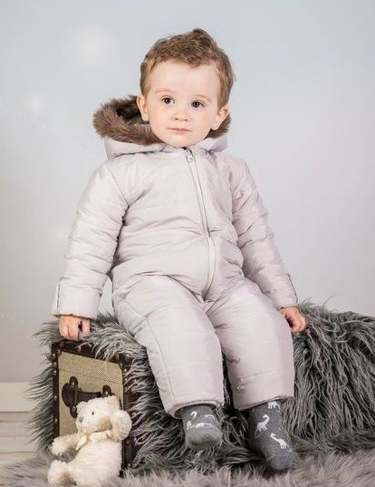 Baby Nellys Kombinéza s kapucí a kožíškem Baby Nellys ®prošívaná, bez šlapek - sv. šedá 74 (6-9m) - obrázek 1
