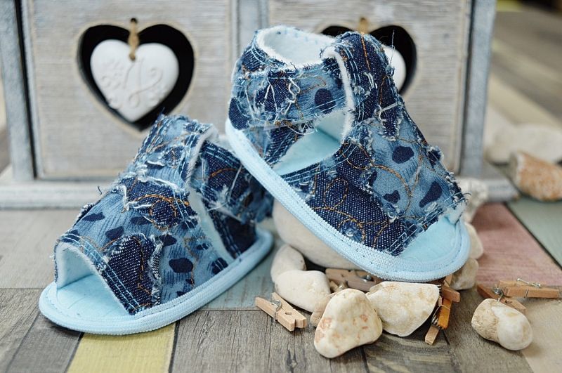 Jeansové capačky/sandálky LOLA BABY - modré - 6/12měsíců / 11cm vel. botky - obrázek 1