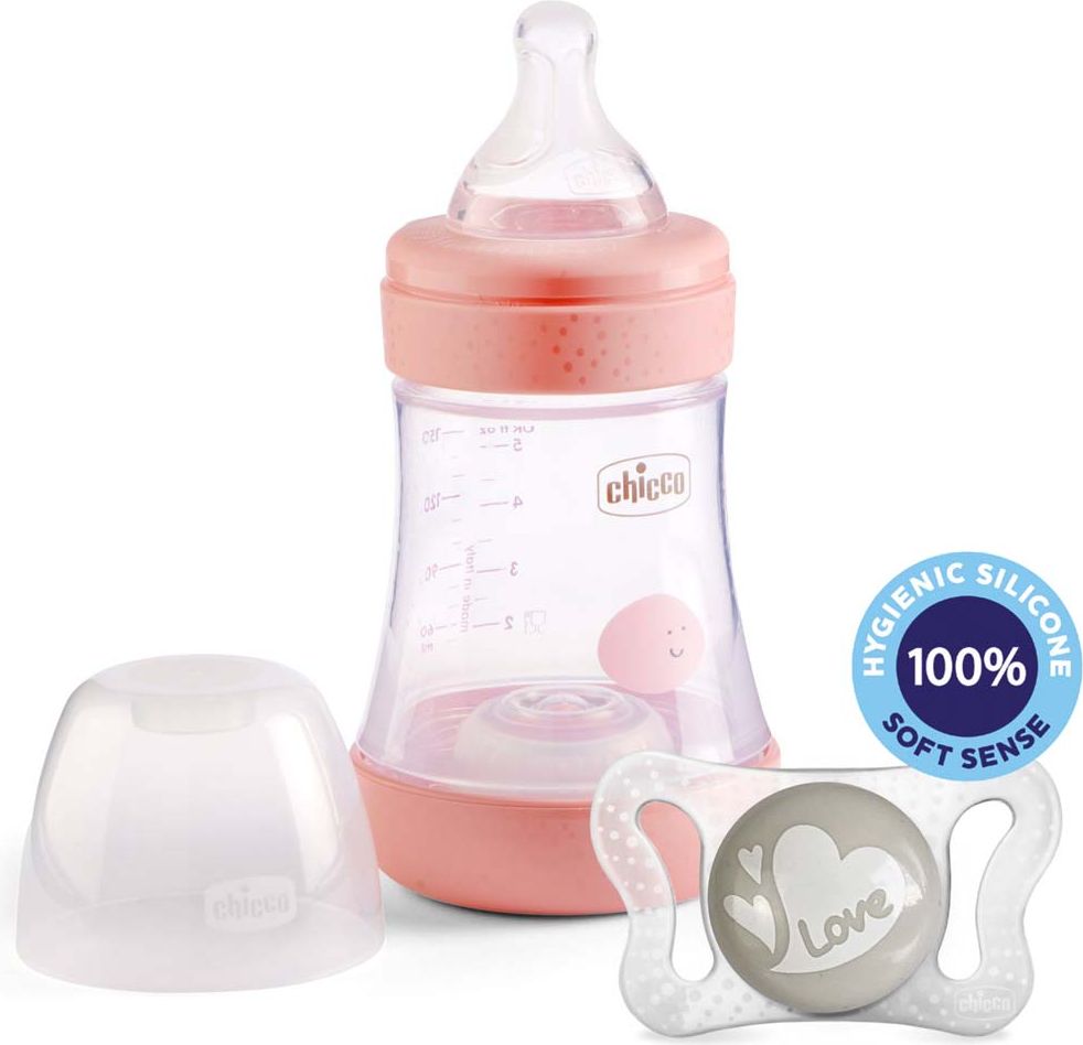 CHICCO Láhev kojenecká Perfect 5 silikon, 150 ml dívka + vzorek Šidítko Physio Micro 0-2m - obrázek 2