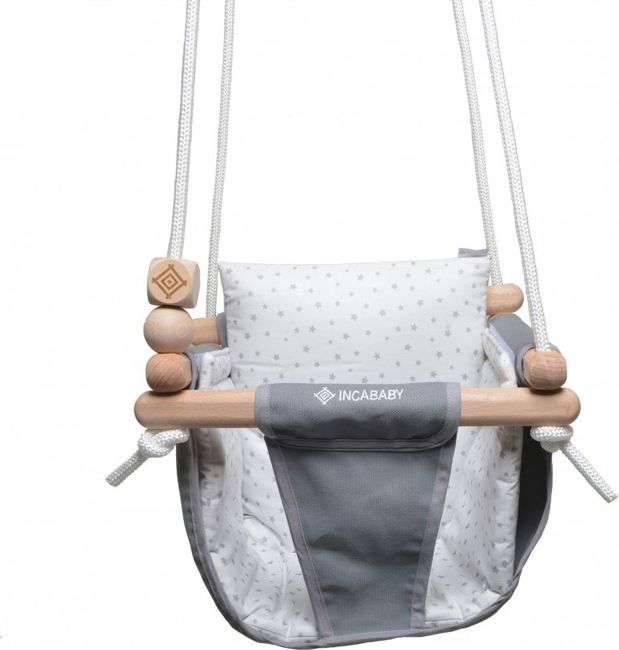 INCABABY Houpačka Junior Swing Grey Stars + hák do houpačky 2ks - obrázek 2