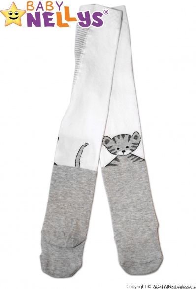 Baby Nellys Bavlněné punčocháče Baby Nellys ®  - Kočička šedá/bílá, vel. 80/86 80-86 (12-18m) - obrázek 2