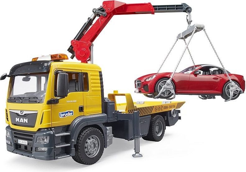 BRUDER 3750 Nákl. auto MAN TGS – odtahovka + osobní auto nové - obrázek 1