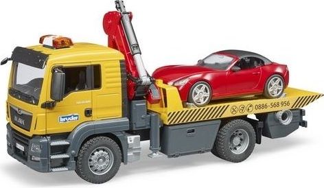 BRUDER 3750 Nákl. auto MAN TGS – odtahovka + osobní auto nové - obrázek 2