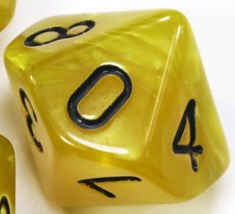 TLAMA games Hrací kostka desetistěnná perleťová Varianta: Žlutočerná d10 - obrázek 1