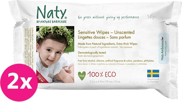 2x ECO BY NATY Sensitive 56 ks, bez vůně - vlhčené ubrousky - obrázek 1