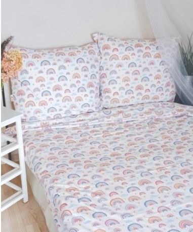 Baby Nellys 2-dílné bavlněné povlečení - Duha, pastelová/bílá, Velikost povlečení 140x200/70x90cm