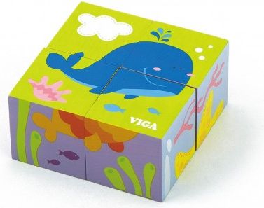 Dřevěné puzzle kostky pro nejmenší Viga Velryba, Multicolor - obrázek 1