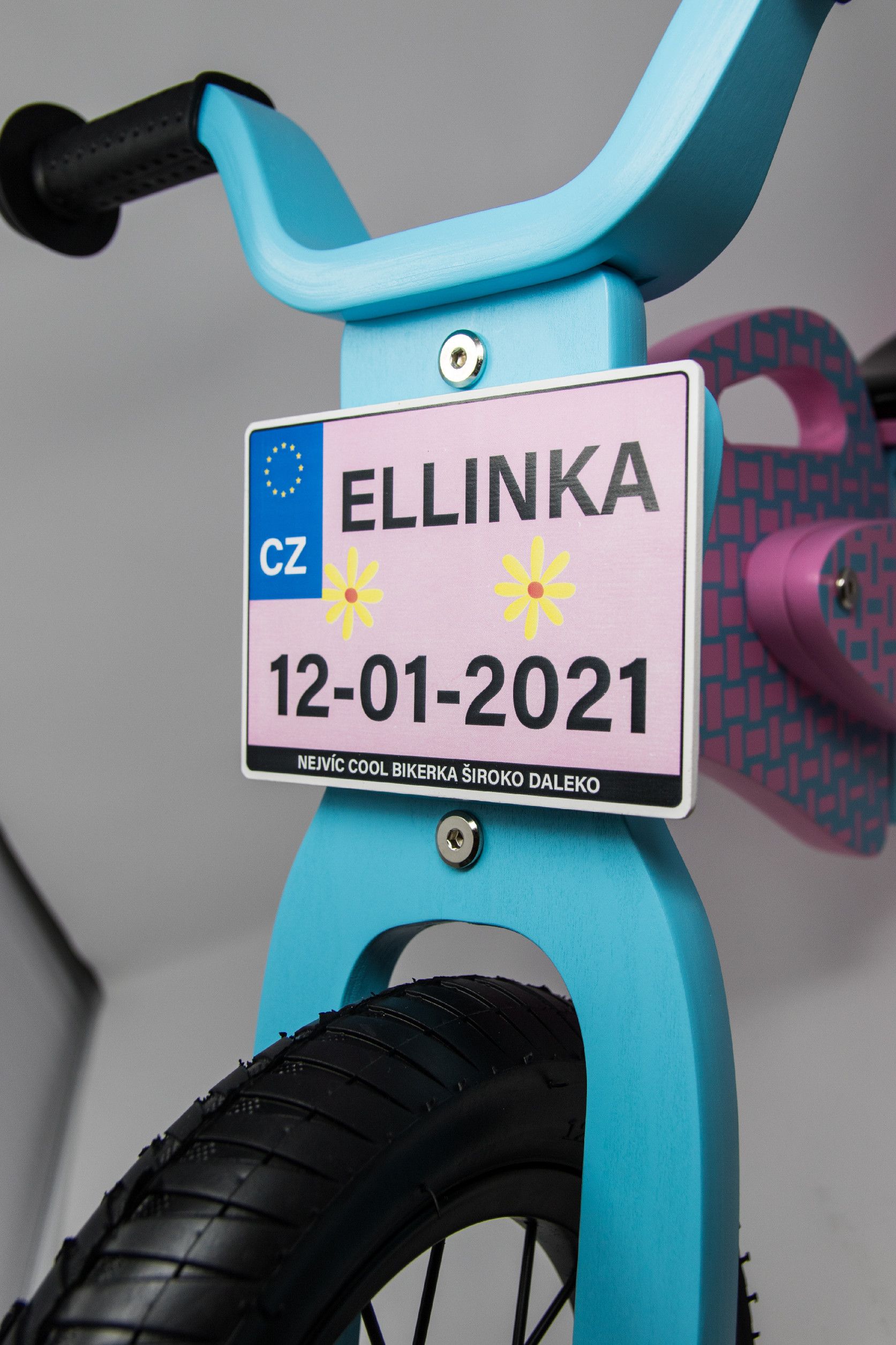 Dětské odrážedlo Enduro značky Toyz, dřevěné, barva růžová, s osobní SPZ Text na SPZ: Budoucí vítěz (vítězka) Tour de France, Barva SPZ: růžová - obrázek 4