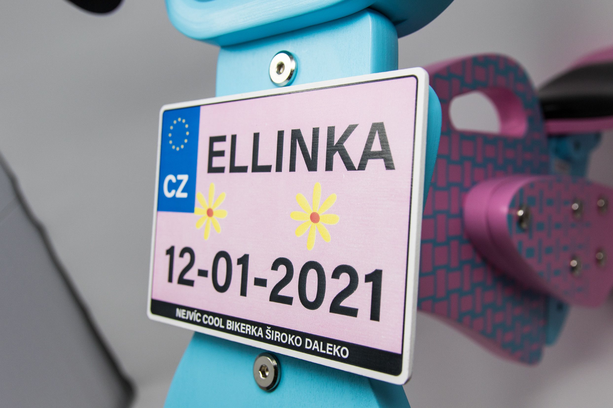 Dětské odrážedlo Enduro značky Toyz, dřevěné, barva růžová, s osobní SPZ Text na SPZ: Budoucí vítěz (vítězka) Tour de France, Barva SPZ: růžová - obrázek 5