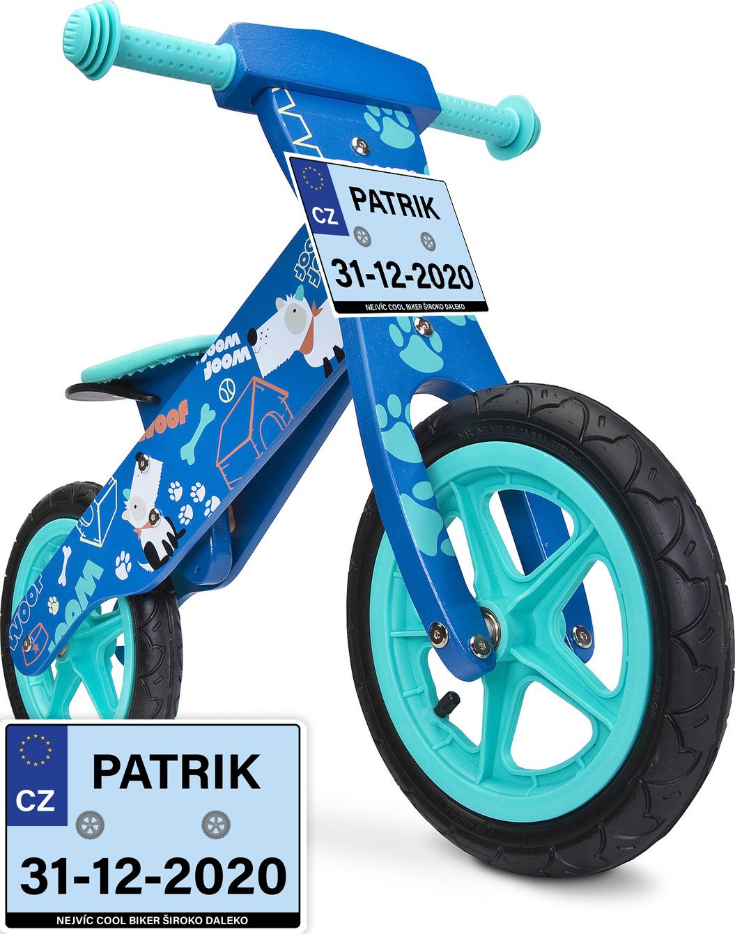 Dětské odrážedlo Zap značky Toyz, dřevěné, barva modrá, s osobní SPZ Text na SPZ: -, Barva SPZ: růžová - obrázek 2
