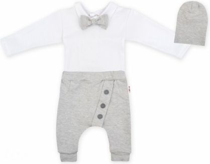 Baby Nellys 3-dílná sada Hubert, body s motýlkem dl.rukáv, tepláčky a čepička - šedý, Velikost koj. oblečení 56 (1-2m) - obrázek 1
