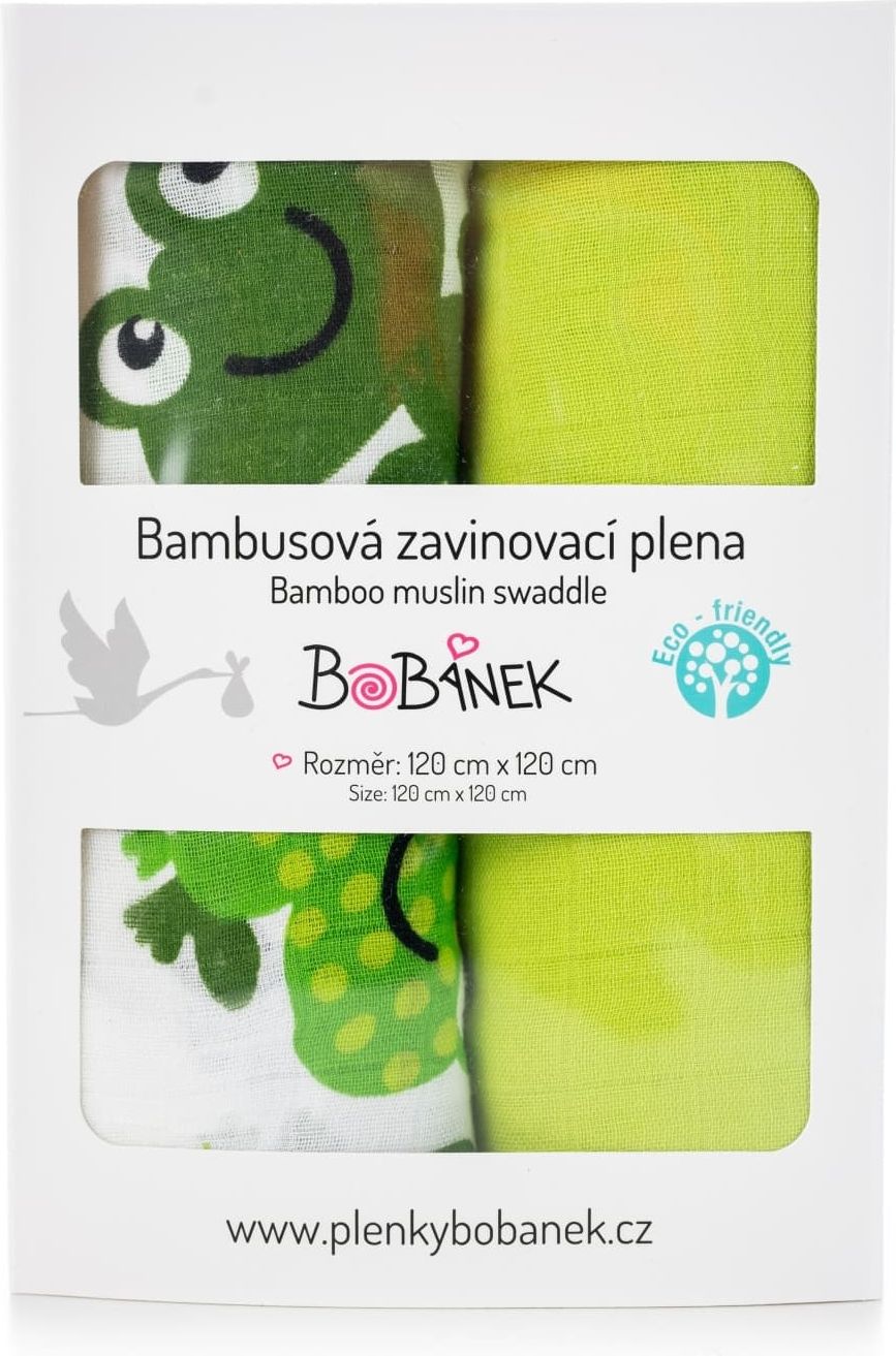 Bobánek Bambusové zavinovací pleny Duo Pack - Veselé žabky 120 x 120 cm - obrázek 1