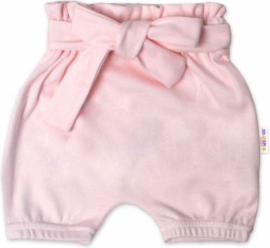 Baby Nellys Bavlněné kraťasy s ozdobným páskem - sv. růžové - obrázek 1