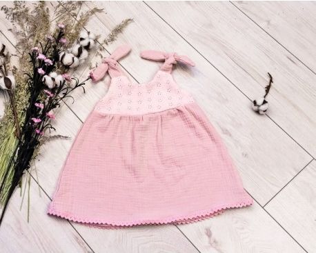 Baby Nellys Letní lehoučké mušelinové šaty Summer - pudrová, meruňková