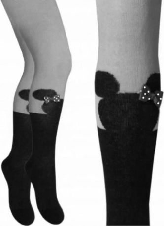 Milusie Kojenecké punčochy s mašličkou - Minie - šedá/černá, Velikost koj. oblečení 116-122 (5-7r)