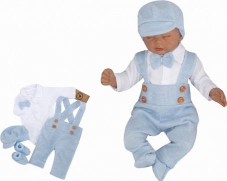 Z&,Z 5-dílná pletená sada Boy, body, kalhoty, čepička, motýlek, botičky, modrá, Velikost koj. oblečení 86 (12-18m) - obrázek 1