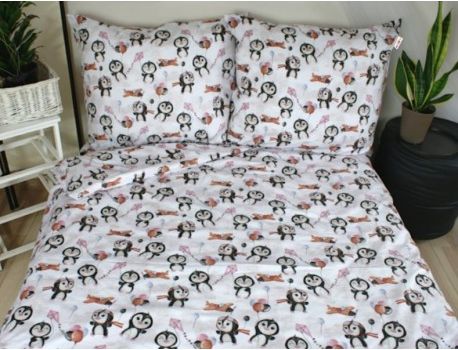 Baby Nellys 2-dílné bavlněné povlečení - Tučňáci, bílé, Velikost povlečení 140x200/70x80cm