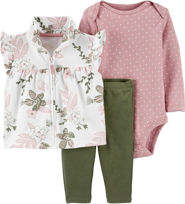 CARTER'S Set 3dílná vesta, legíny, body dl. rukáv IvoryGreen dívka 12m - obrázek 1