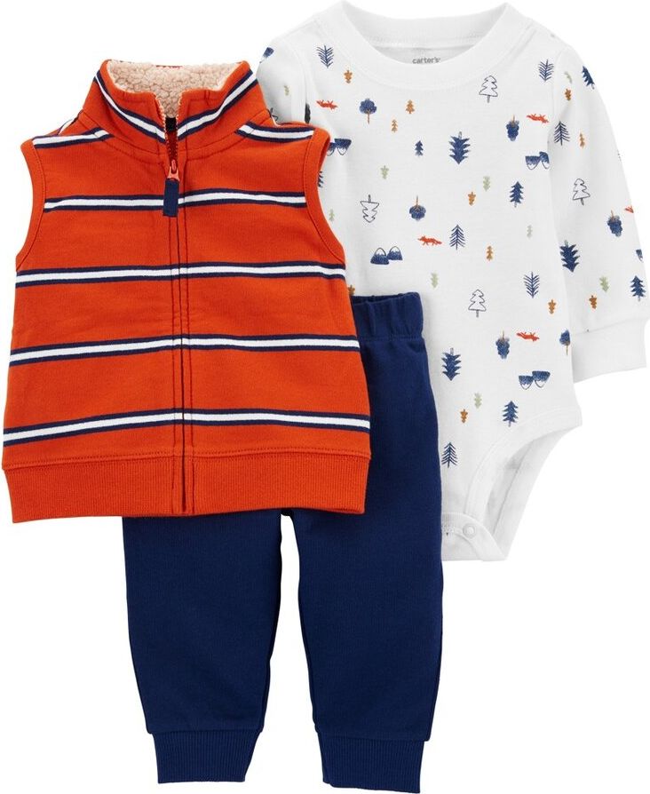 CARTER'S Set 3dílná vesta, tepláky, body dl. rukáv Orange Stripes chlapec 18m - obrázek 1