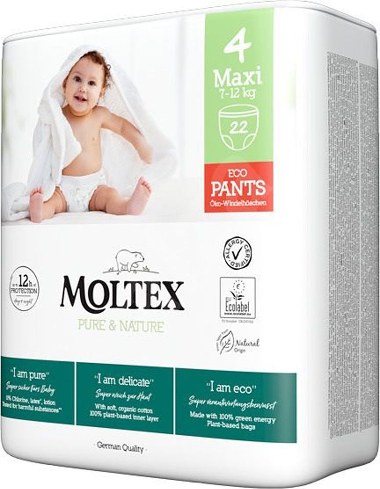 2x MOLTEX Pure&Nature Kalhotky plenkové jednorázové 4 Maxi (7-12 kg) 22 ks - obrázek 4