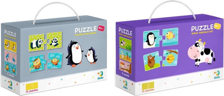 DODO Puzzle Duo 12x2 dílků, sada 2 balení Co jedí zvířátka a Maminky a děti, 18m+ - obrázek 1