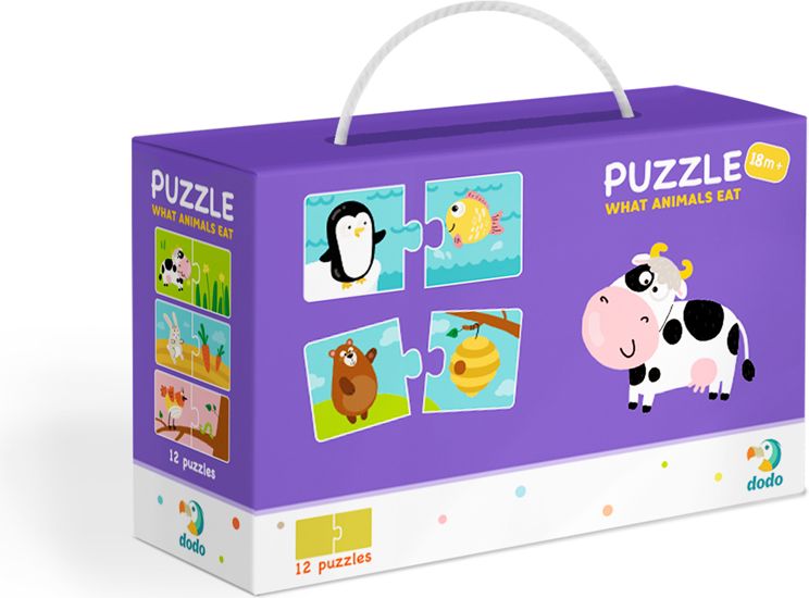 DODO Puzzle Duo 12x2 dílků, sada 2 balení Co jedí zvířátka a Maminky a děti, 18m+ - obrázek 2