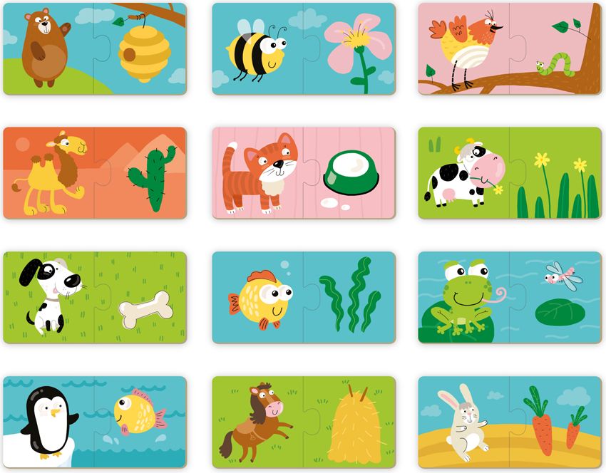 DODO Puzzle Duo 12x2 dílků, sada 2 balení Co jedí zvířátka a Maminky a děti, 18m+ - obrázek 3