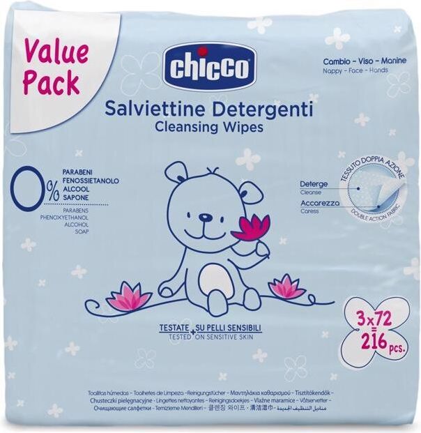 CHICCO Krém na dětský zadeček 100 ml + Dětské čisticí vlhčené ubrousky, 3x72 ks - obrázek 4