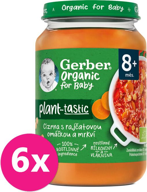 GERBER Organic 100% rostlinný příkrm cizrna s rajčatovou omáčkou a mrkví​ 6x190 g - obrázek 1