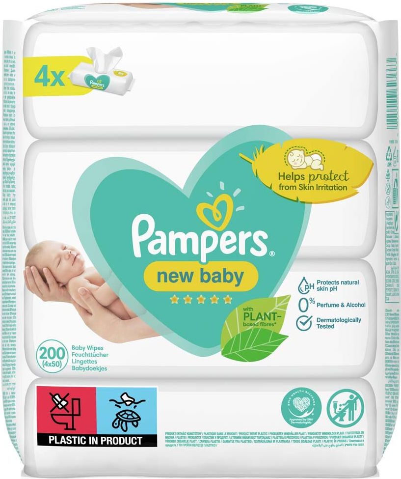 3x PAMPERS New Baby ubrousky vlhčené 4 Balení = 200 ks - obrázek 2