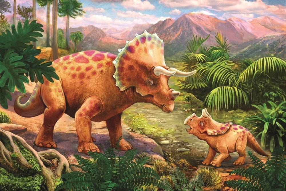 Trefl Puzzle Úžasní dinosauři: Triceratops s mládětem 54 dílků - obrázek 1