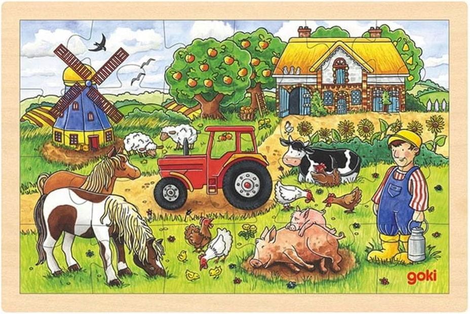 Goki Dřevěné puzzle Farma pana Millera 24 dílků - obrázek 1