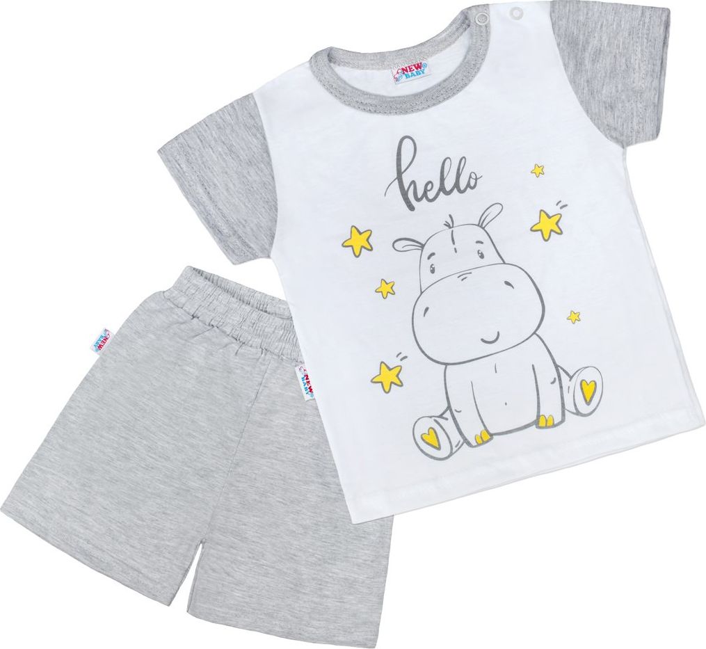 Dětské letní pyžamko New Baby Hello s hrošíkem bílo-šedé - 92 (18-24m)