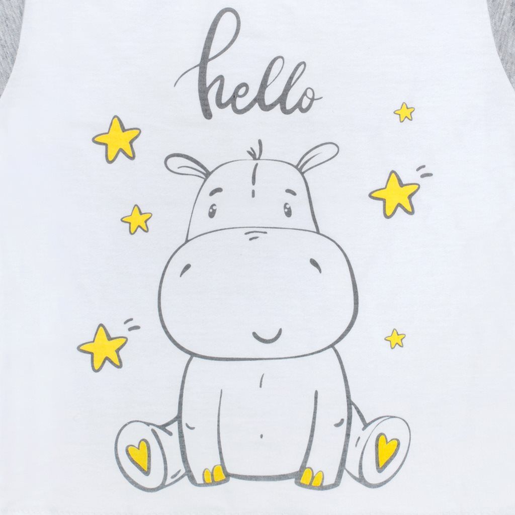 Dětské letní pyžamko New Baby Hello s hrošíkem bílo-šedé&nbsp;-&nbsp;92 (18-24m) - obrázek 2
