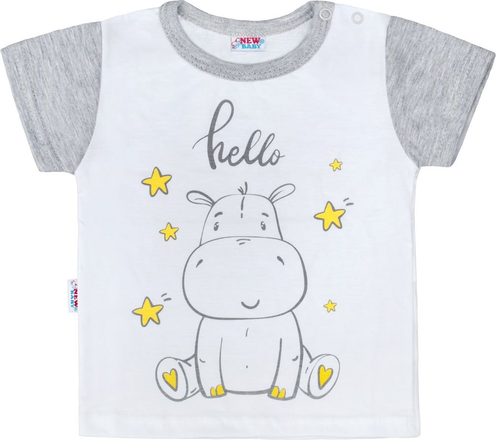 Dětské letní pyžamko New Baby Hello s hrošíkem bílo-šedé&nbsp;-&nbsp;92 (18-24m) - obrázek 3