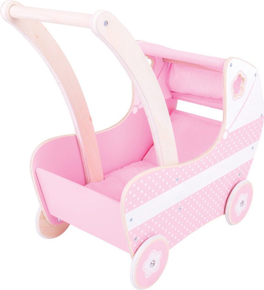 Bigjigs Toys Dřevěný kočárek pro panenky - obrázek 1