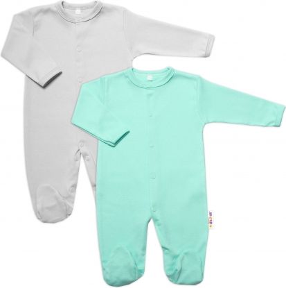 Baby Nellys  Sada 2 bavlněných overalů Basic Pastel, mátová/šedá, vel. 62