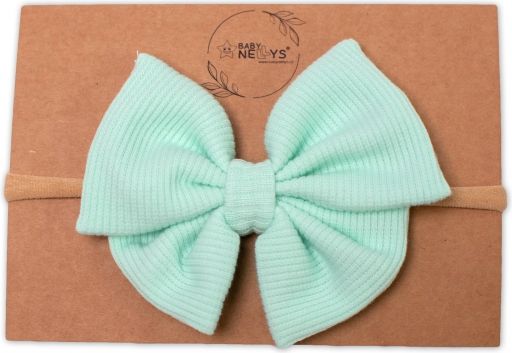 Baby Nellys Hand Made Dvouvrstvá žebrovaná čelenka - mašlička Laura, máta - 1ks - obrázek 1