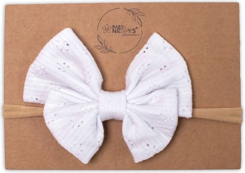 Baby Nellys Hand Made Dvouvrstvá síťkovaná čelenka - mašlička Sofie, bílá - 1ks - obrázek 1